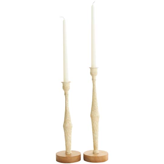 Cream Metal Textured Tapered Candle Holder Set
